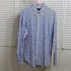 Polo Ralph Lauren White and Blue Striped Shirt Embroidered XL